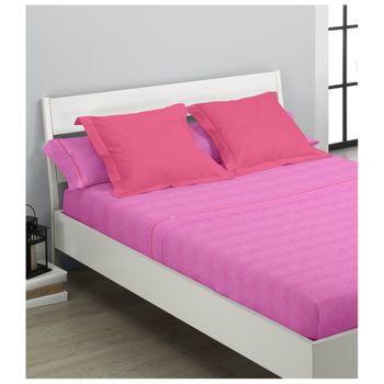 Juego De Sábanas Algodón Combinado   Liso Jaspeado Chicle Cama 140cm Donegal Collections