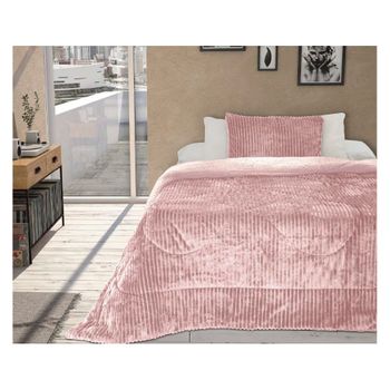 Edredón Velvet Rosa Con Reverso Sherpa + 2 Cojnes Para Cama De 135cm Donegal Collections