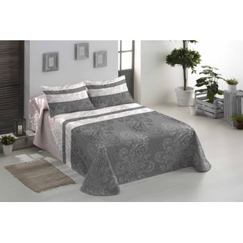 Colcha Bouti Reversible + Cojines Yard Gris Cama De 135cm 235x260cm