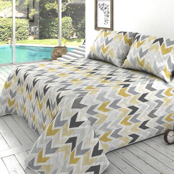 Colcha Bouti Estampada + Cojines Nature Cama De 90cm 180x260cm