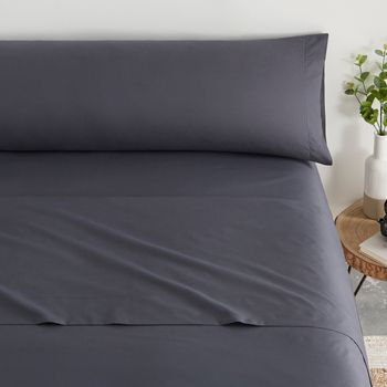 Juego De Sábanas Tres Piezas Lisas Cama 105cm Gris Oscuro