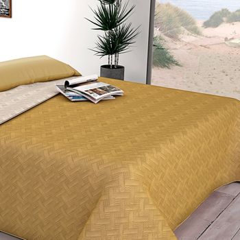 Colcha Bouti Bicolor Reversible Miel / Crudo Donegal Cama De 105cm