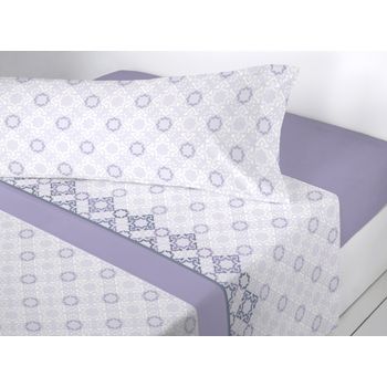 Juego De Sábanas Tres Piezas Coralina Geomy Cama 90 Cm Lila