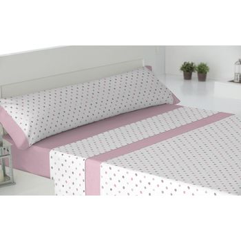 Juego de sábanas franela rayas rosa Color Rosa Medidas Para cama de 150 cm.