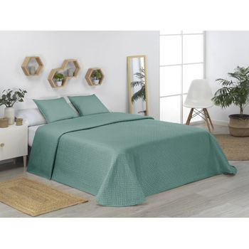 Colcha Bouti Lisa + Fundas Cojines Acolchada Cama 135 Aqua 235x260cm