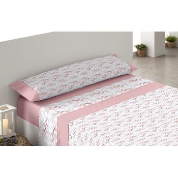 JUEGO SÁBANAS HEYA HEXAGONO CAMA 150 CM C/ROSA 4 PIEZAS - La Dama Decoración