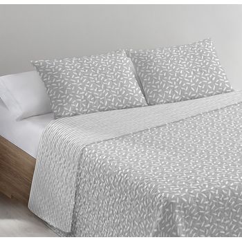 Colcha Bouti Estampada + Funda Cojines Évora Gris Cama De 90cm 180x260cm