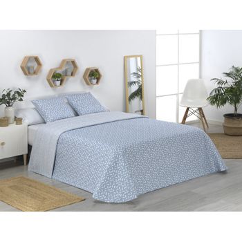 Colcha Bouti Estampada + Funda Cojín Évora Azul Cama De 105cm 200x260cm