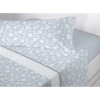 Juego De Sábanas Invierno Coralina Garden Azul Cama 90cm Donegal