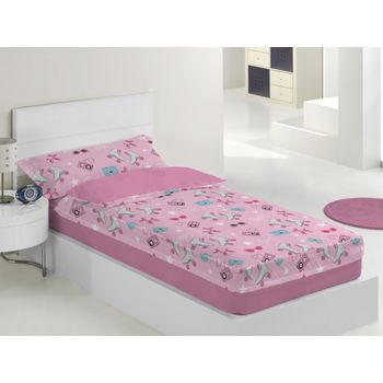 Edredón Nórdico Velour Cama 90 cm TEX HOME Hojas Rosa