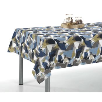 Mantel Estampado Antimanchas Redondo 140cm Suc Azul Donegal Collections