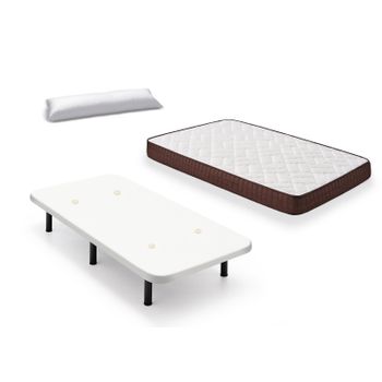 Cama Completa - Colchón Viscobrown Doble Capa Viscosoft, Altura 15 Cm + Base Tapizada Blanca Con Patas De 25 Cm + Almohada De Fibra, 105x190 Cm