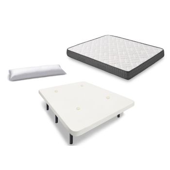 Hogar24 Es | Cama Completa | Base Tapizada 3d Color Blanco + 7 Patas Cilíndricas De 26 Cm + Colchon Viscosoft + Almohada De Fibra, 150x190 Cm