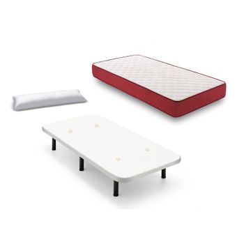 Hogar24 Es | Cama Completa | Base Tapizada 3d Color Blanco + 6 Patas Cilíndricas De 26 Cm + Colchon Viscoplus 20 + Almohada De Fibra, 105x190 Cm