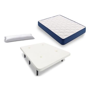 Hogar24 Es | Cama Completa | Base Tapizada 3d Color Blanco + 7 Patas Cilíndricas De 26 Cm + Colchon Viscorelax + Almohada De Fibra, 150x190 Cm