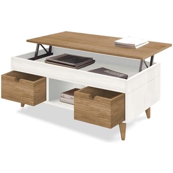 Mesa De Centro Elevable Rubi, Estilo Industrial, En Blanco Y Gris Cemento  con Ofertas en Carrefour