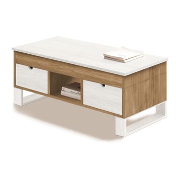 Hogar24 Es - Mesa Centro Sena Elevable, Madera Maciza Encerado Y Blanco 100x50x47cm