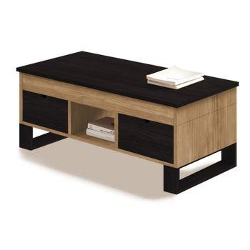 Hogar24 Es - Mesa Centro Sena Elevable, Madera Maciza Encerado Y Negro 100x50x47cm