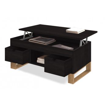 Hogar24 Es - Sena-mesa Centro Elevable Madera Maciza Natural, Negro Y Encerado 100x50x47cm