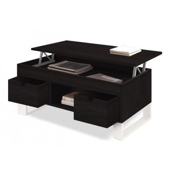 Hogar24 Es - Sena-mesa Centro Elevable Madera Maciza Natural, Negro Y Blanco 100x50x47cm