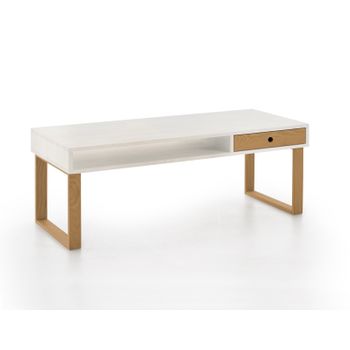 Moma | Mesa De Centro Salón | Mesa Comedor Madera Maciza Natural | Color Blanco Y Encerado | Pata U | Medidas: 100 Cm X 50 Cm X 48 Cm