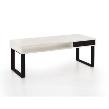 Moma | Mesa De Centro Salón | Mesa Comedor Madera Maciza Natural | Color Blanco Y Negro | Pata U | Medidas: 100 Cm X 50 Cm X 48 Cm