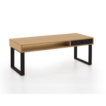 Moma | Mesa De Centro Salón | Mesa Comedor Madera Maciza Natural | Color Encerado Y Negro | Pata U | Medidas: 100 Cm X 50 Cm X 48 Cm