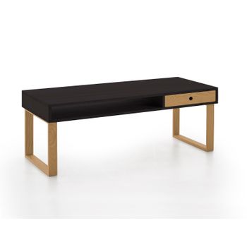 Moma | Mesa De Centro Salón | Mesa Comedor Madera Maciza Natural | Color Negro Y Encerado | Pata U | Medidas: 100 Cm X 50 Cm X 48 Cm