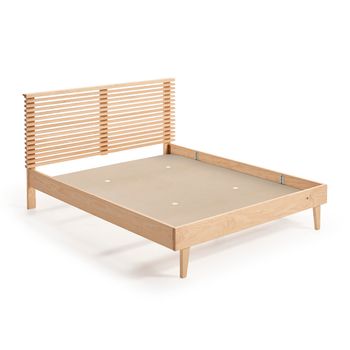 Dallas - Cama De Madera Maciza Con Cabecero, Acabado Color Natural. Incluye Base Tapizada Con Válvulas De Transpiración. Válido Para Colchón De 150 X 190 Cm.