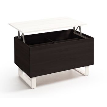 Mesa Centro Elevable Tiber Madera Maciza Natural Con 4 Huecos De Almacenaje, Combinado Color Negro Y Blanco. Medidas: 100 Cm X 50 Cm X 47 Cm.