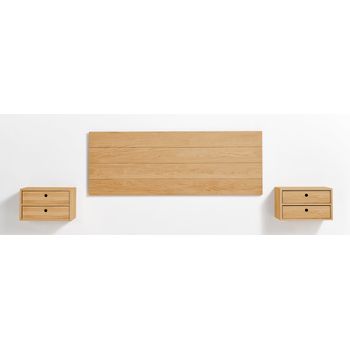 Cabecero 150cm madera blanca y 2 mesitas estantes encerado y blanco