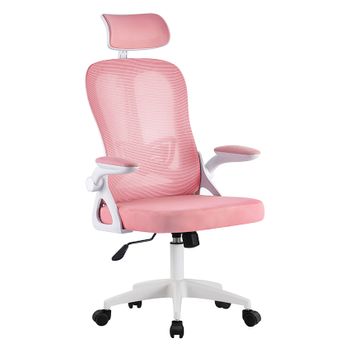 Silla De Oficina, Silla De Escritorio Ergonómica Con Reposabrazos Plegables, Altura Ajustable, Soporte Lumbar, Silla Giratoria Para Ordenador Con Cojín De Asiento Acolchado, Color Rosa.