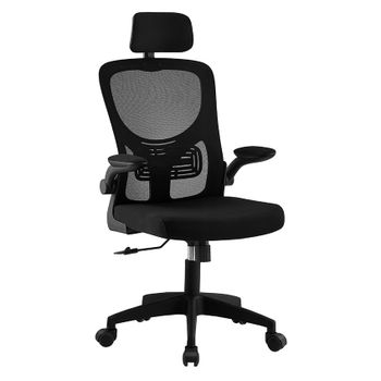 Silla De Oficina, Silla De Escritorio Ergonómica Con Reposabrazos Plegables, Altura Ajustable, Soporte Lumbar, Silla Giratoria Para Ordenador Con Cojín De Asiento Acolchado, Color Negro.