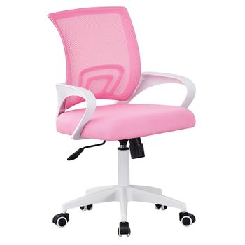 Silla De Oficina Ergonómica Ajustable Con Soporte Lumbar, Reposabrazos Y Asiento Acolchado, Malla Transpirable Con Respaldo Medio, Modo Mecedora, Para Sala De Conferencias, Ejecutivo, Estudio, Color Rosa.