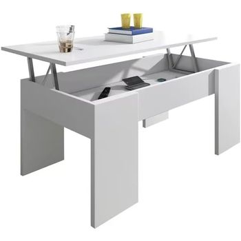 Mesa De Centro Elevable, Acabado En Color Blanco, Medidas: 90 Cm (ancho) X 50 Cm (fondo) X 46 Cm / 56 Cm (alto)