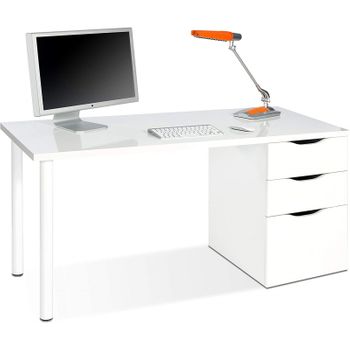 Mesa Escritorio con Estanteria Reversible, Medidas: 122 cm (Ancho) x 50 cm ( Fondo) x140 cm (Alto) Color Blanco y Cambrian