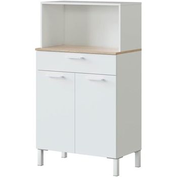 Mueble Auxiliar De Cocina Con 2 Puertas Y 1 Cajón, Color Blanco Artik Y Roble Canadian