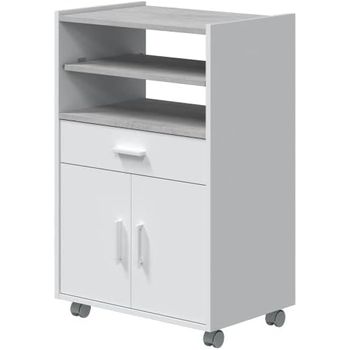 Mueble Microondas 1 Cajón Y 2 Puertas, Color Blanco Artik Y Gris Cemento