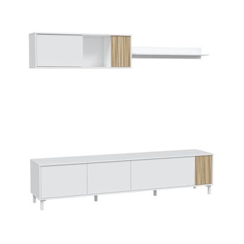 MUEBLE TV LINEA MODERNA ROBLE BLANCO LARGO 184 ANCHO 40 ALTO 54 , MODELO  ANTARA