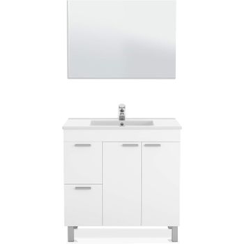 Mueble baño suspendido Axel 2 cajones espejo, sin lavabo, Cemento -  Conforama