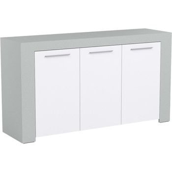 Aparador O Buffet De 3 Puertas, Color Cemento Y Blanco Artik. Medidas: 144 Cm (largo) X 42 Cm (fondo) X 80 Cm (alto)