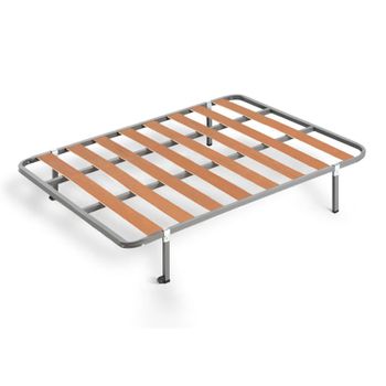 Somier Basic Con Láminas De Madera | Estructura De Tubos De Acero De 30x30 Mm | Medida:  150x190 Cm | Incluye Juego De Patas De 32 Cm | Ruedas En 2 Patas Para Un Mejor Desplazamiento