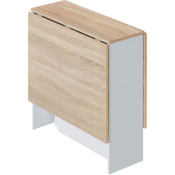 Mesa Cocina Con Alas Abatibles, Extensible De 31 A 140 Cm, Color Roble Canadian Y Blanco Artik