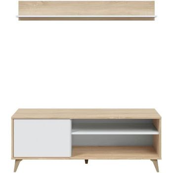 Mueble Tv Y Estante, Color Roble Canadian Y Blanco Artik