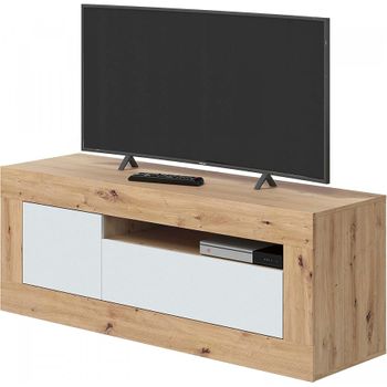 Mueble Tv Con 2 Puertas Con Molduras, Color Roble Nodi Y Blanco Artik