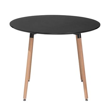 Mesa Negra Nordica Redonda Patas Madera Diámetro 100 Cm Alto 75 Cm