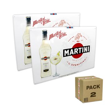 Pack X2 - Cartel De Acero Martini, Letrero Chapa Decorativa  Blanco 65x45cm