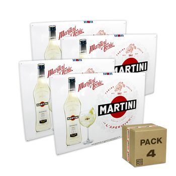 Pack X4 - Cartel De Acero Martini, Letrero Chapa Decorativa  Blanco 65x45cm