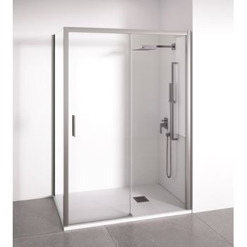 Mampara De Ducha Angular 1 Corredera + 2 Fijos - Sin Perfilería Inferior - Cristal Transparente Templado 6mm - Plata Brillo - Ancho Adaptable 95-100 X 67-70cm - Posición Puerta Izquierda - Alto 195cm