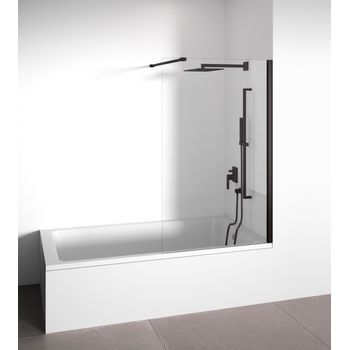 Mampara De Bañera Frontal Panel Fijo - Cristal Templado 6 Mm Antical - Negro Mate -  90 Cm x 145 Cm